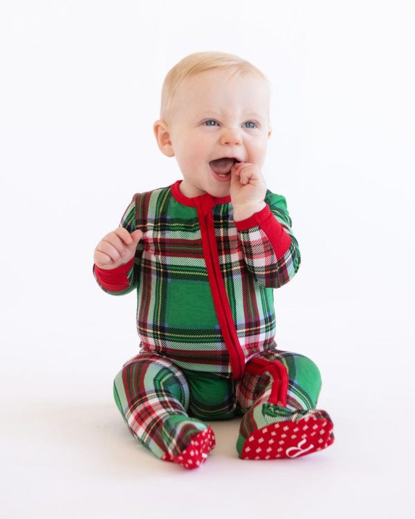 Infant Unisex Zipper Footie - Green Plaid
