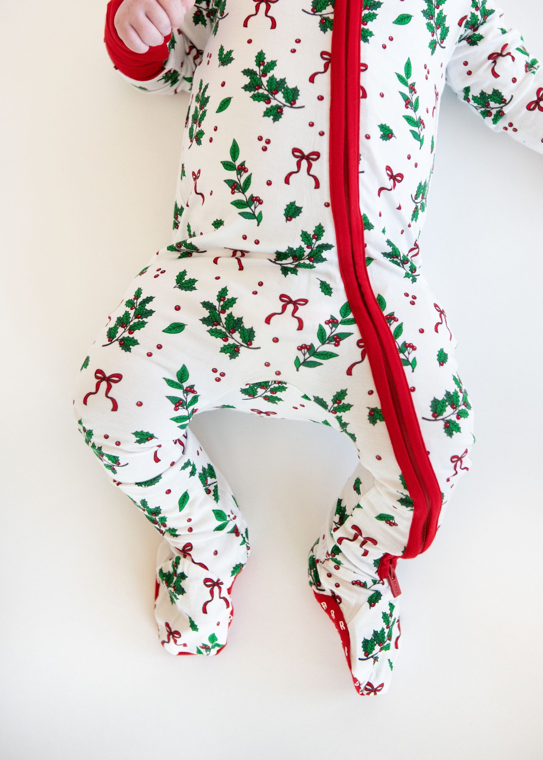 Infant Unisex Zipper Footie - Holiday Bow - Image 2