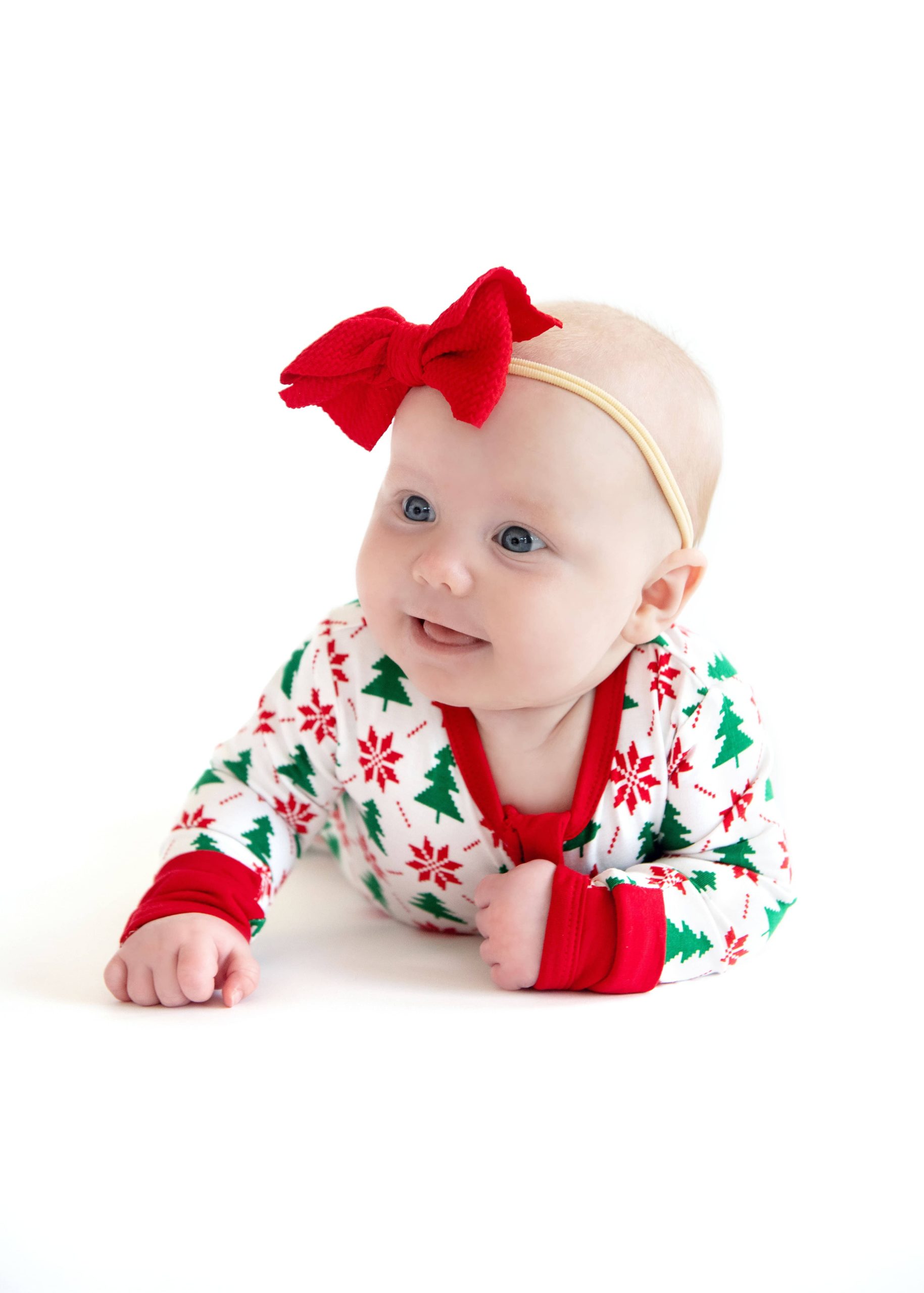Infant Unisex Zipper Footie - Poinsettia and Tree - Image 5