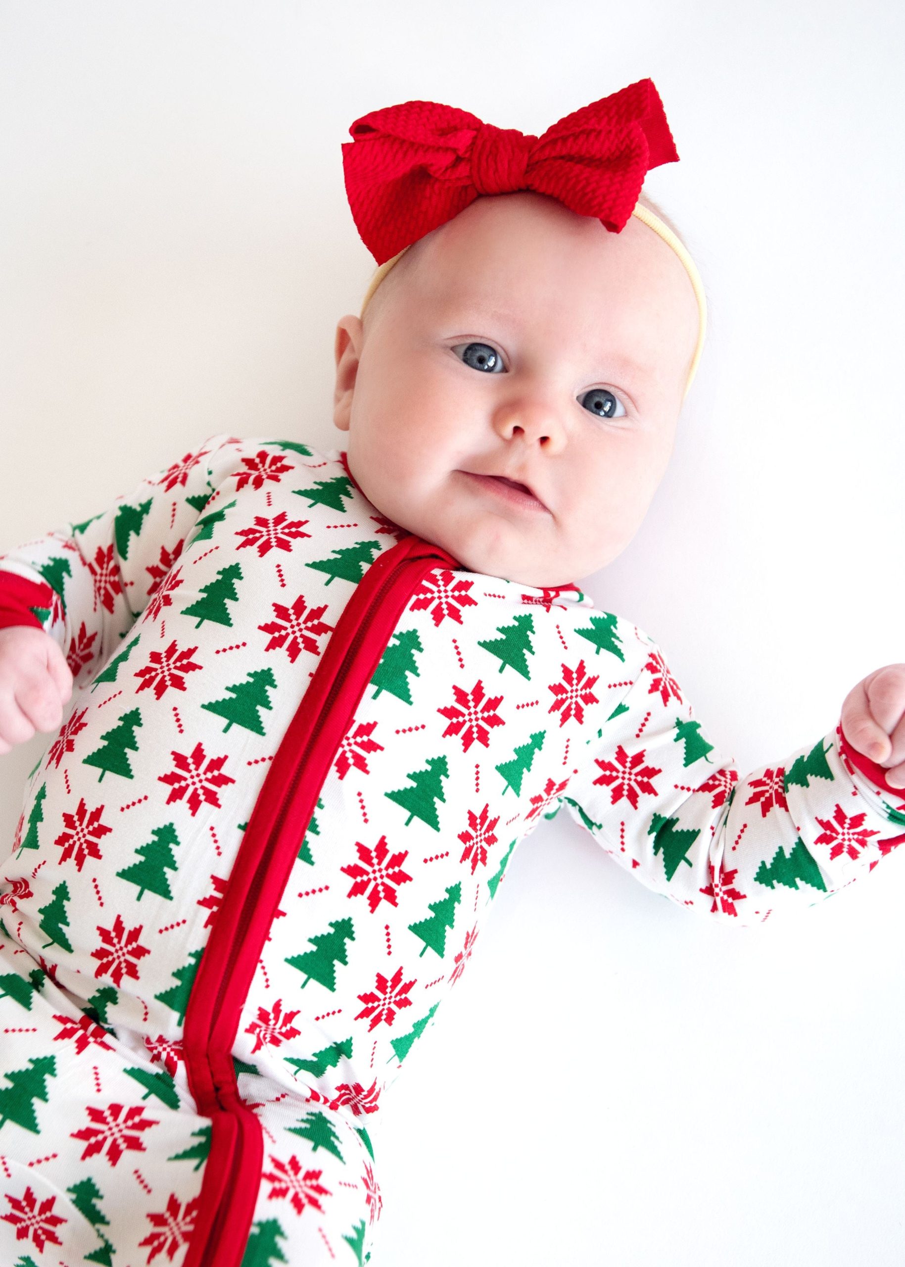 Infant Unisex Zipper Footie - Poinsettia and Tree - Image 7