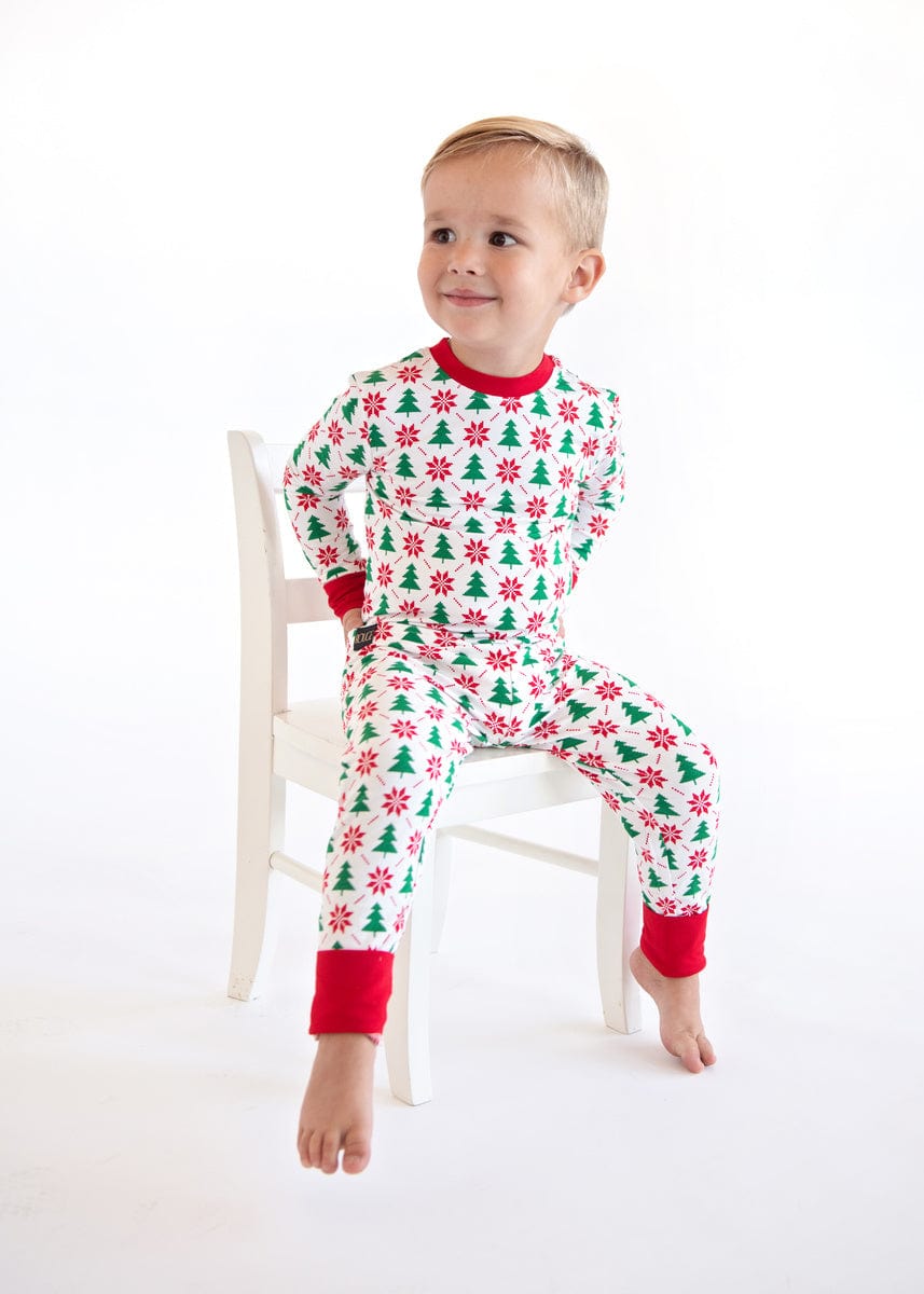 Snug-Fitting Unisex Toddler Matching Set - Poinsettia and Tree - Image 3